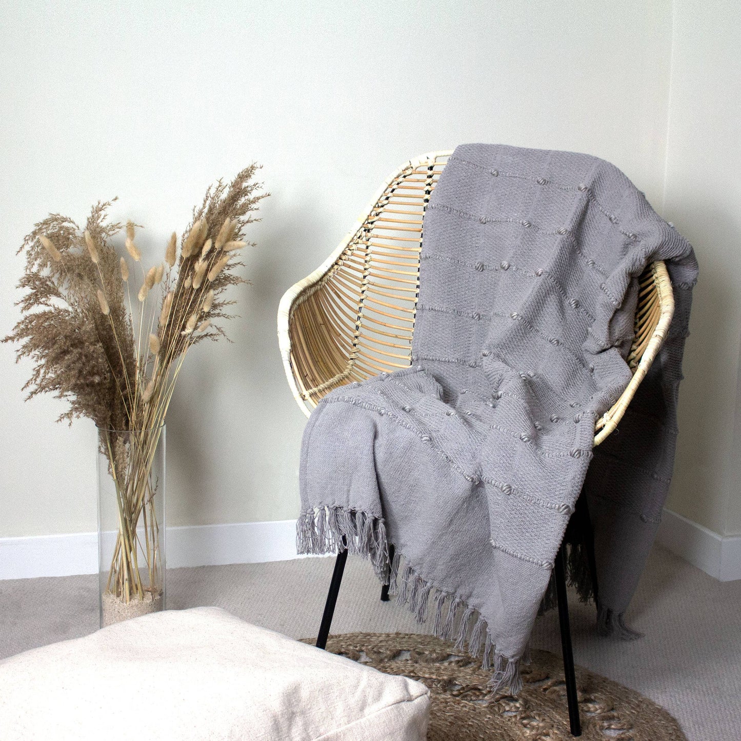 Motti Woven Tufted Stripe Throw Grey