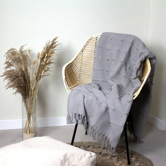 Motti Woven Tufted Stripe Throw Grey