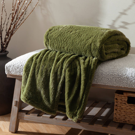 Kallu Double-Sided Faux-Fur Throw Olive