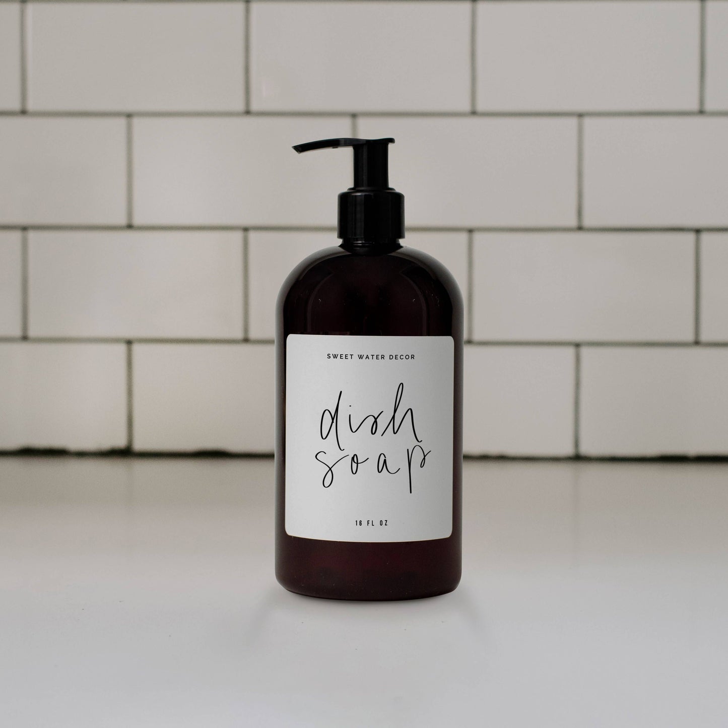 Amber Plastic Dish Soap Dispenser - White Label